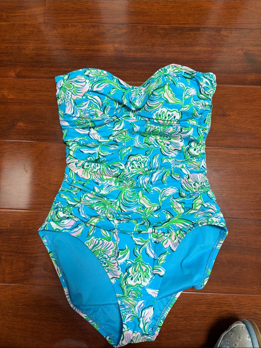 Lilly Pulitzer Turquoise Floral Strapless One-Piece Swimsuit